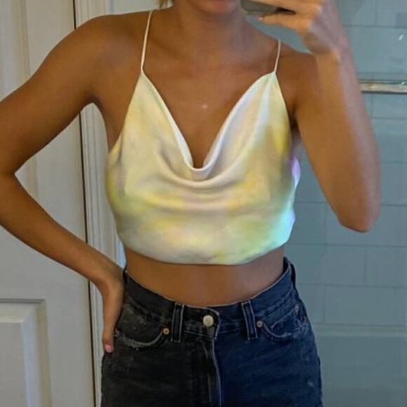 Zara Satin Effect Top XS NWT Pastel Tie Dye Backless Crop Blogger Fav Summer - Picture 12 of 14